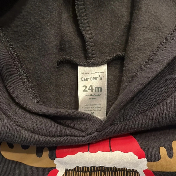 Carter’s Christmas Moose Hoodie Size 24M - Picture 3 of 4